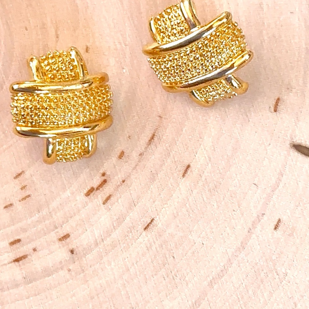 Avon Gold-Tone Textured Earrings, Circa 1980